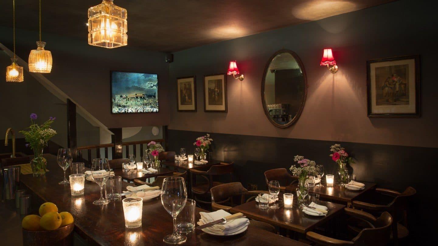 The ambient interior of Kitty Fisher's in Mayfair in Central London 