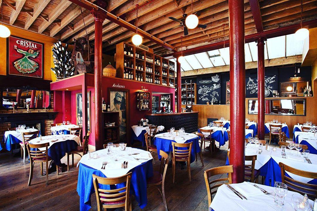 The elegant interior of the Bleeding Heart Bistro in Farringdon, one of the most romantic restaurants in London 